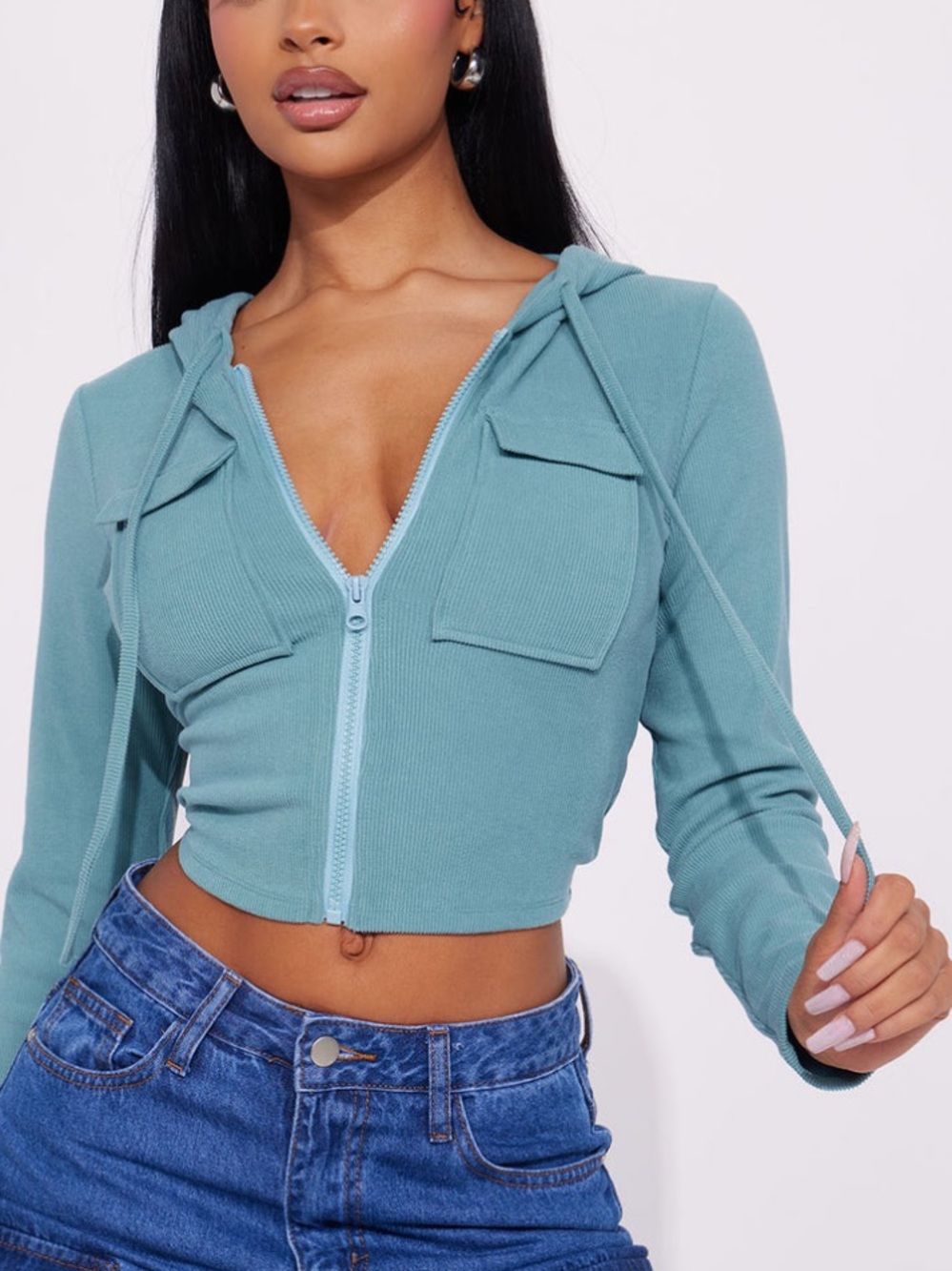 Teal Cropped Hoodie - Womens medium